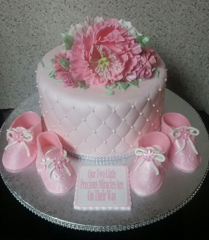 Pink Peonies Baby Shower Cake