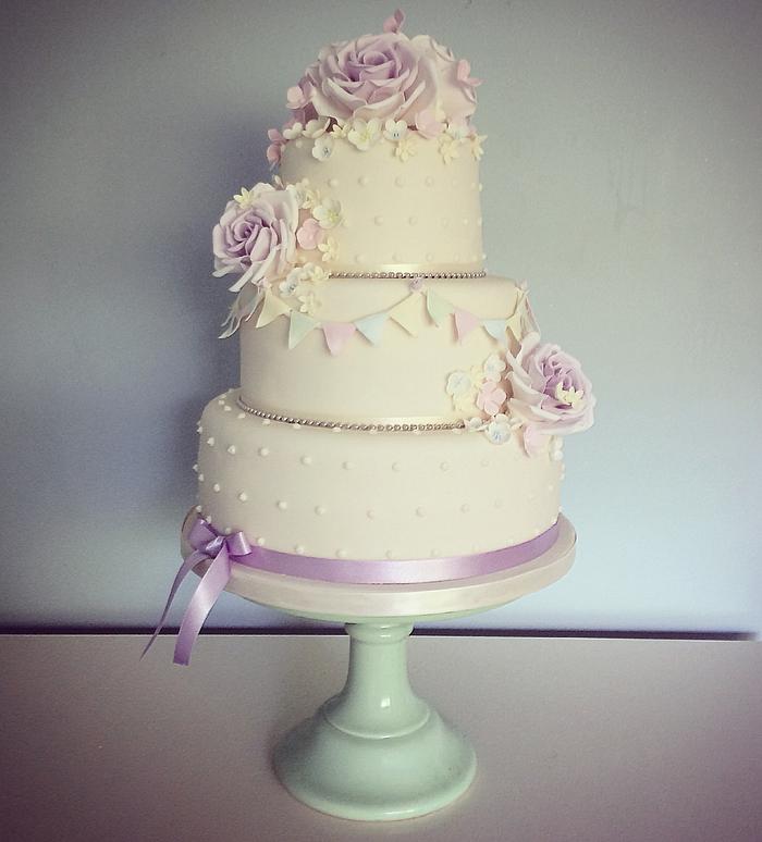 Lilac Rose and Bunting Wedding Cake