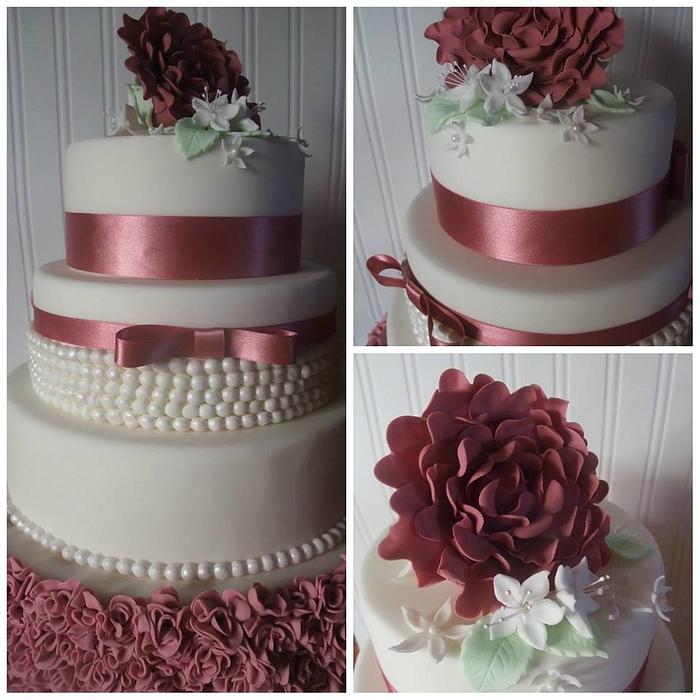 Peony and Pearls Wedding Cake 