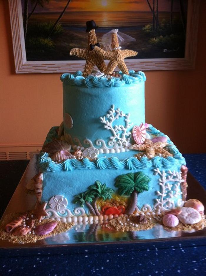 Buttercream Tropical Wedding Cake