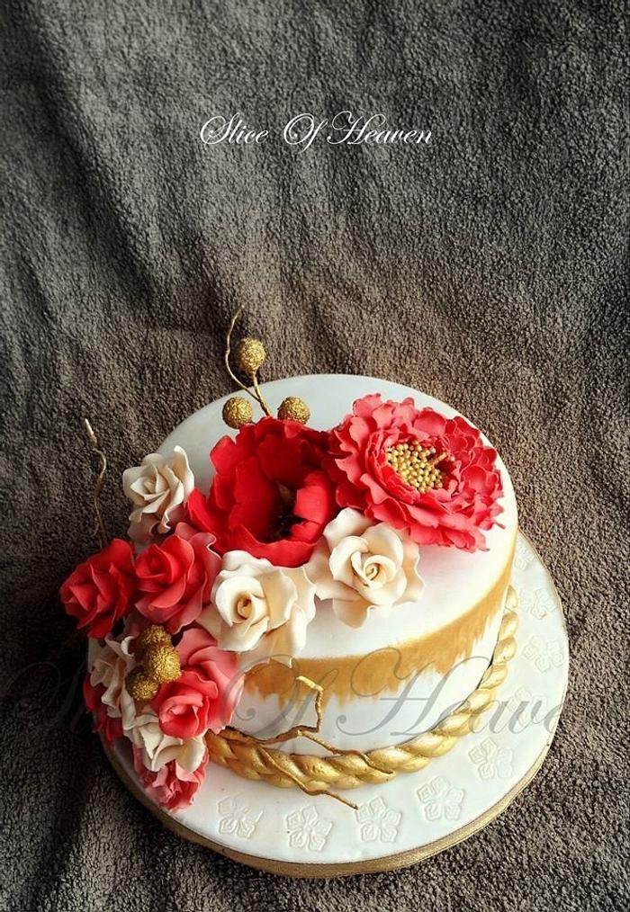 Coral&Ivory engagement cake