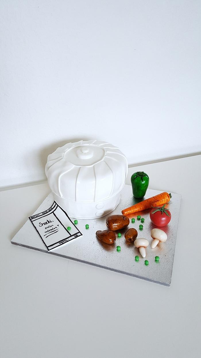 Chef hat with vegetables