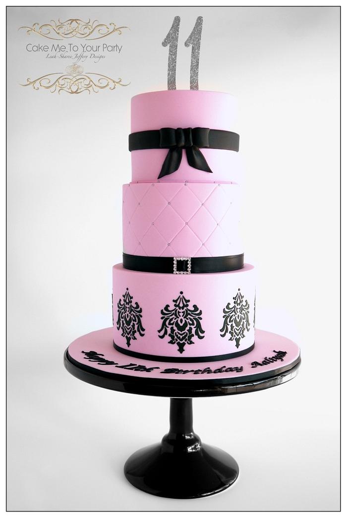 Pink and Black Damask Cake
