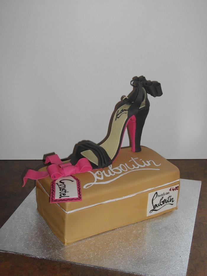 Louboutin shoe and shoebox cake