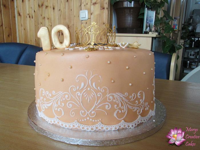 10th birthday cake in peach orange