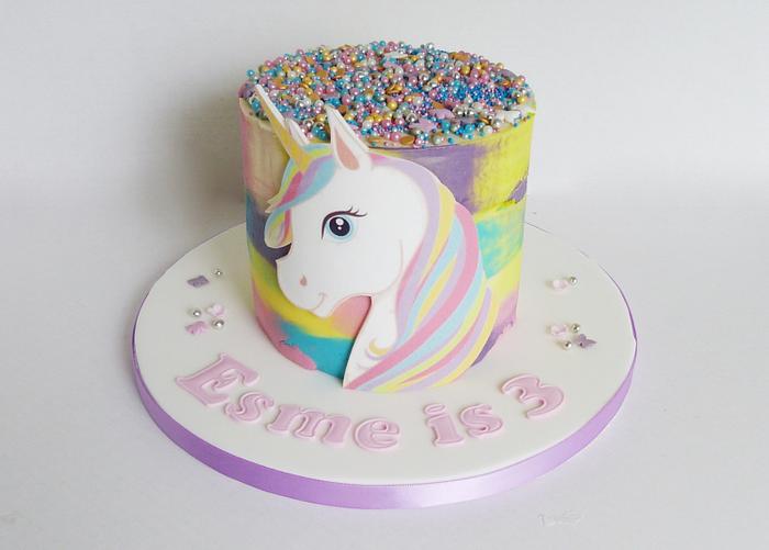 Rainbow unicorn buttercream cake