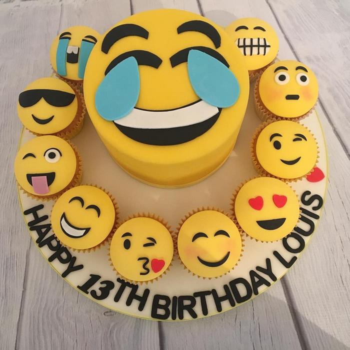 Emoji cake and cupcakes