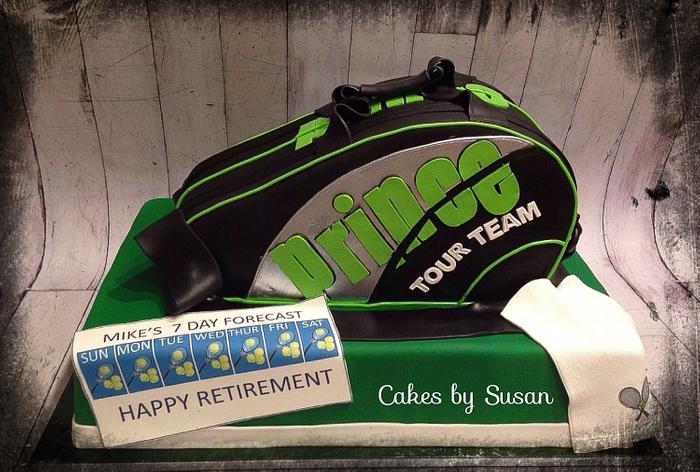 Retirement tennis bag cake