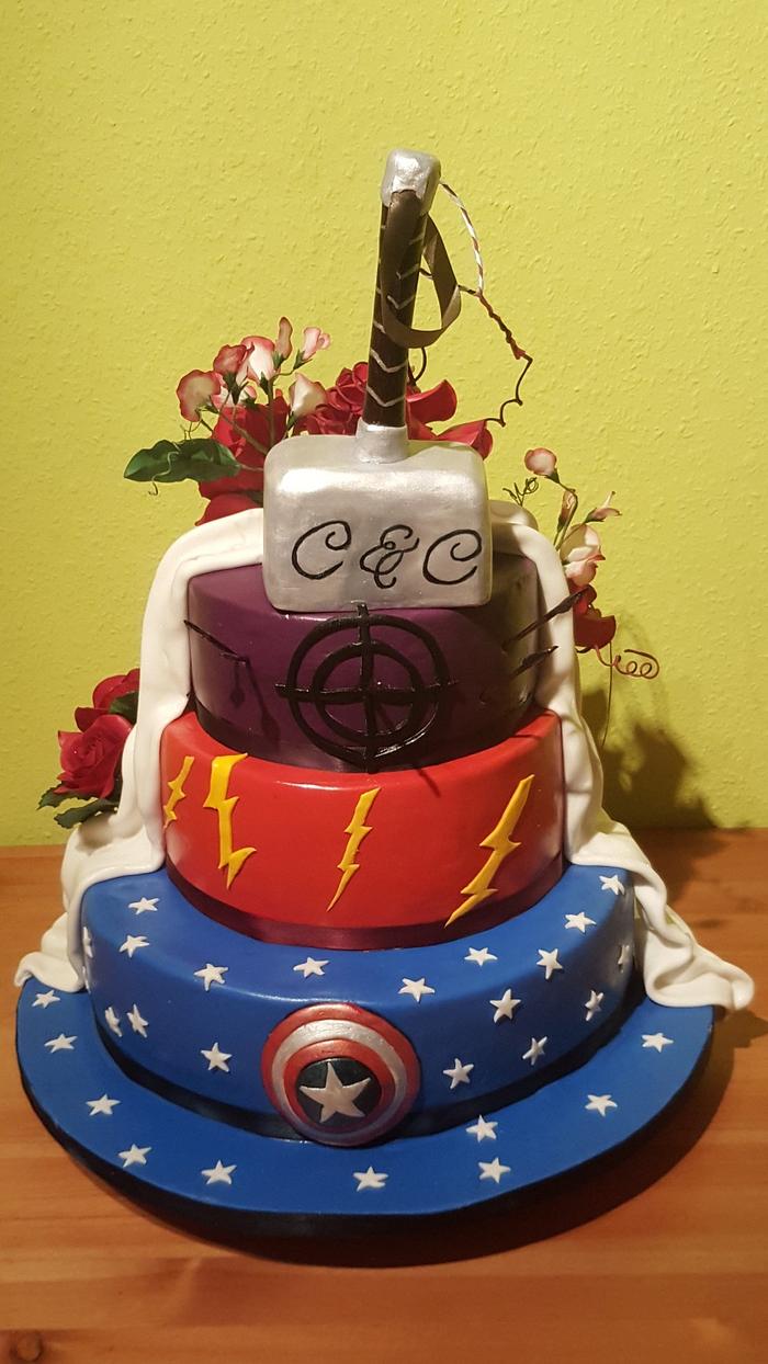 Traditional and Marvel Wedding Cake