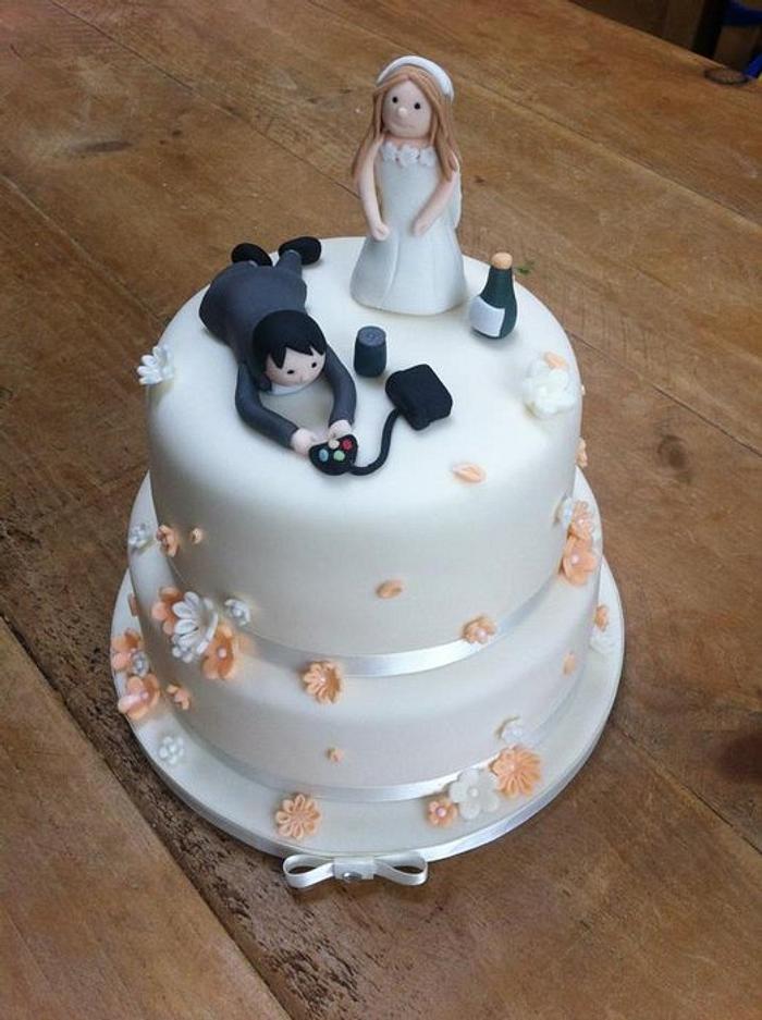 Wedding Cake with handmade sugarpaste Bride & Groom