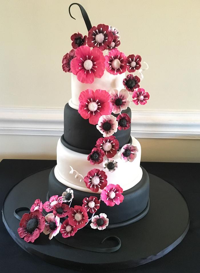 Pink, White and Black Wedding Cake