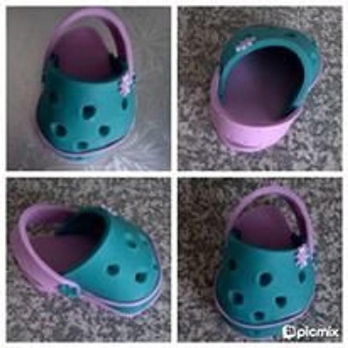 Turquoise and Pink Crocs