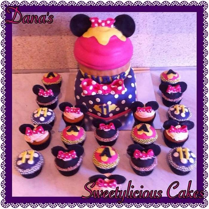 Minnie mouse giant cupcake cake and cupcakes