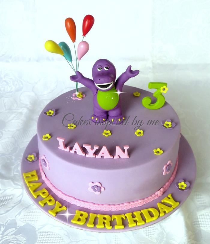 Barney cake with fondant balloons
