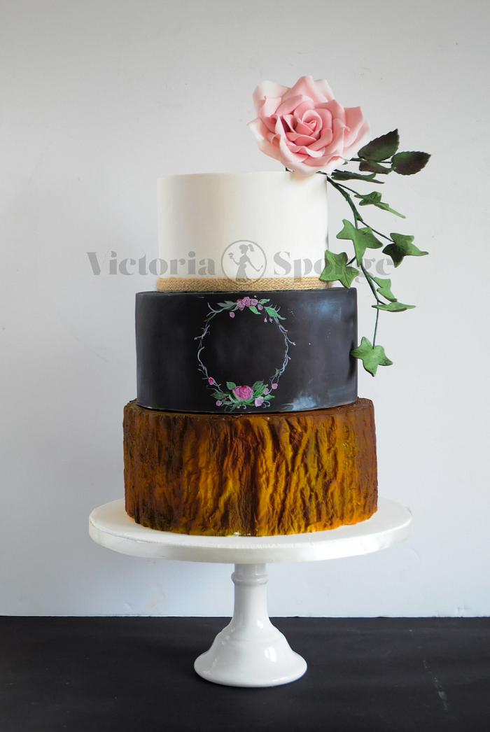 Rustic Rose Chalkboard Wedding Cake