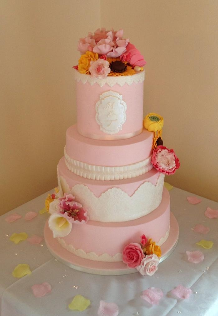 Vintage pink wedding cake