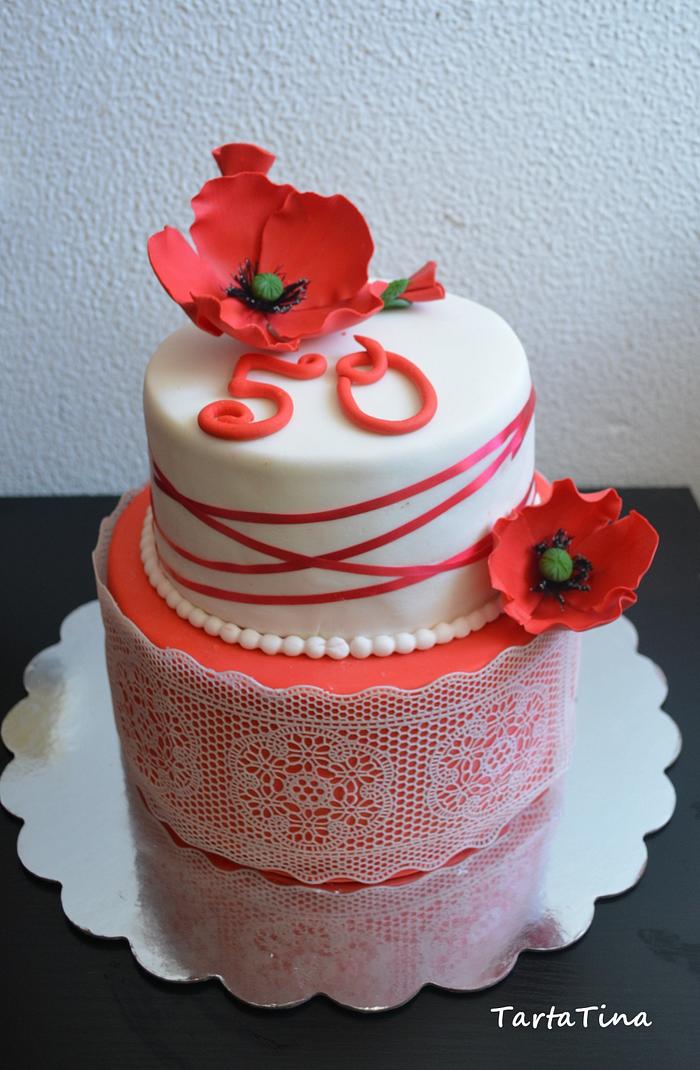 Red and white cake