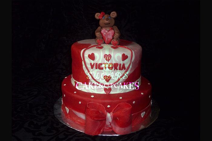 cake with hearts and teddy