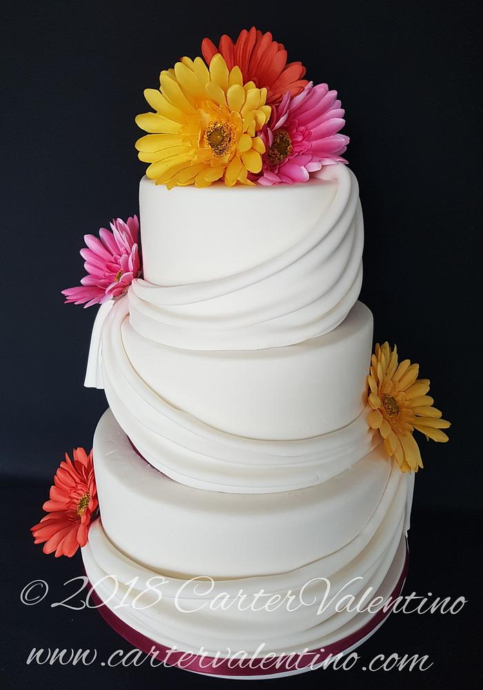 Flowers and Drapes wedding cake