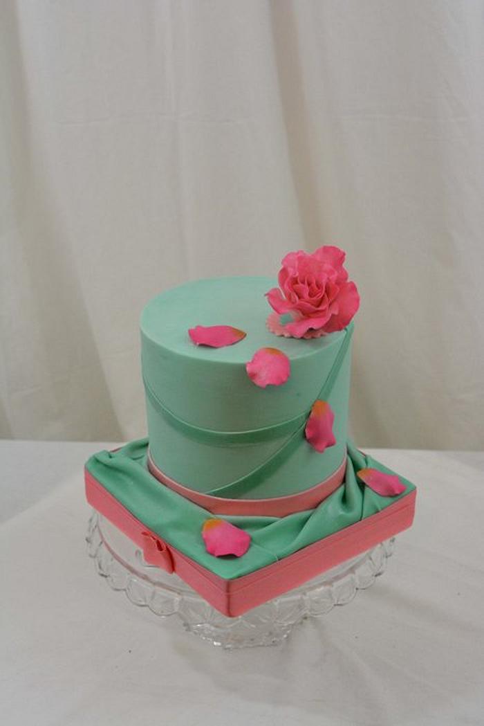 Teal with Pink Rose