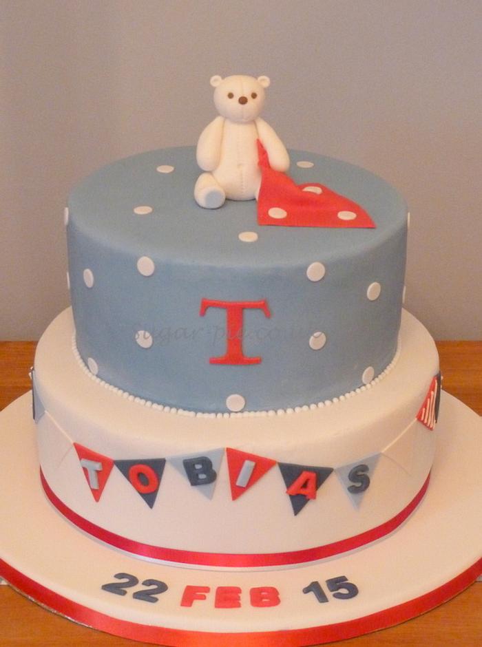 Bunting teddy christening cake