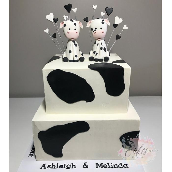 baby cow engagement cake