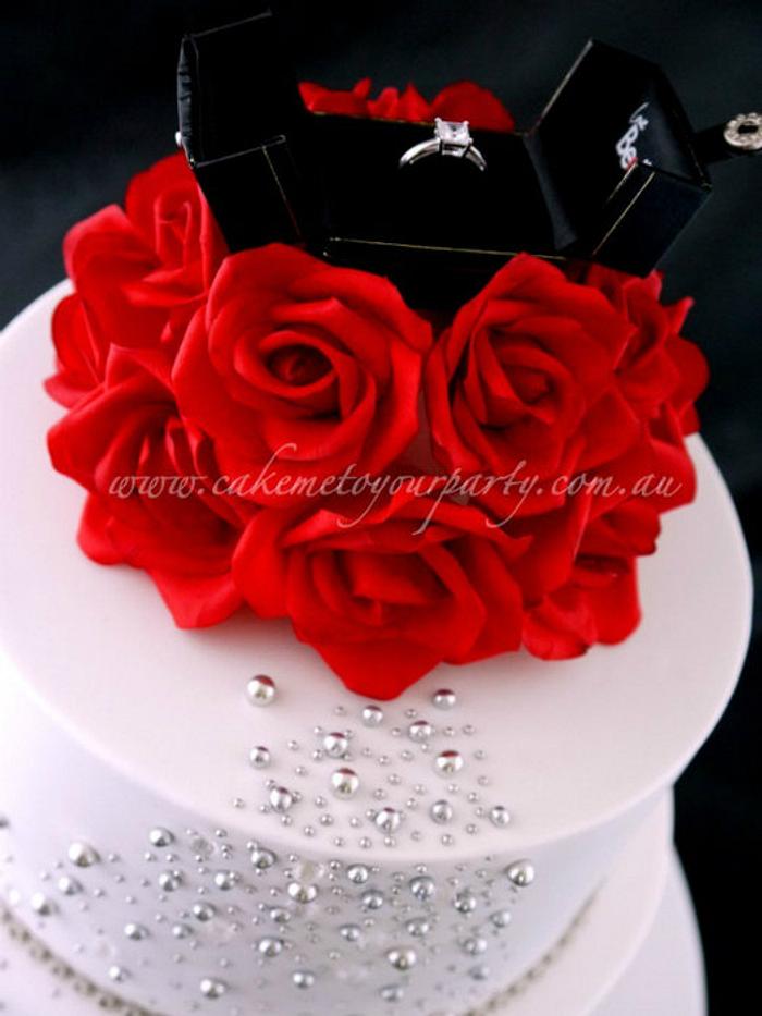 Red Fondant Roses/Ring Box Cake