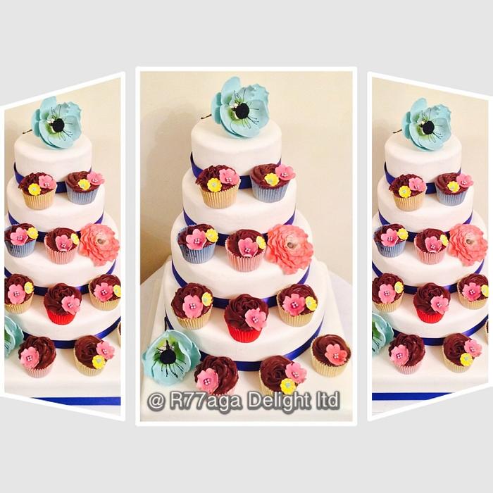 Blue flower, Hard decision chocolate Hazelnut Wedding cake & cupcake