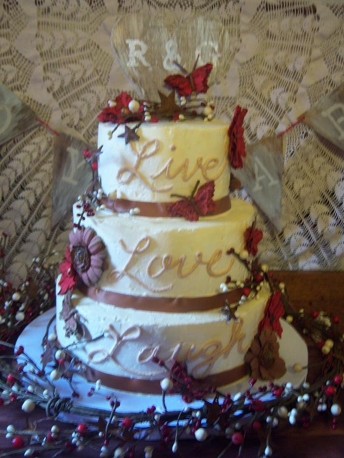 primitive themed wedding cake