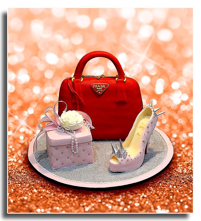 Prada bag and Louboutin shoe cake