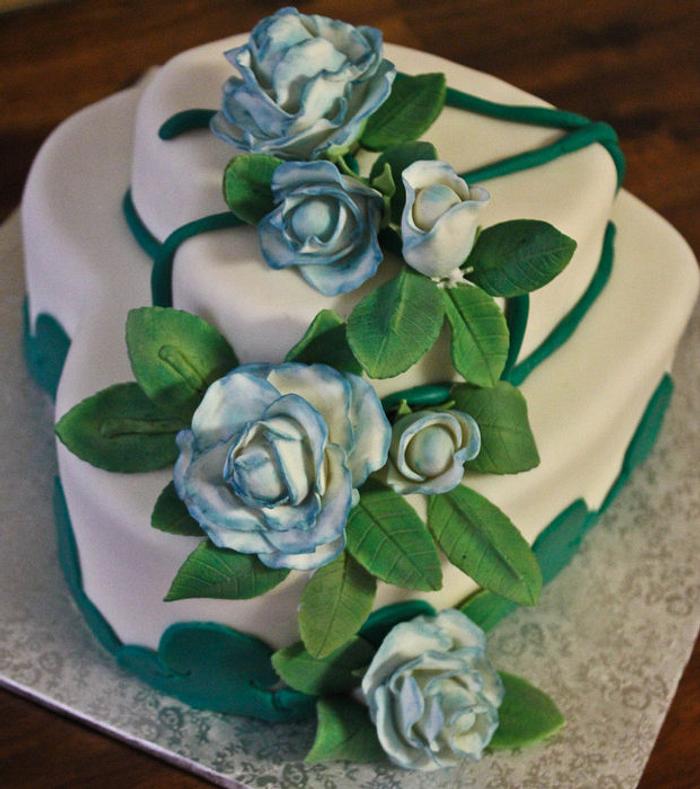Blue edged Rose  Anniversary cake