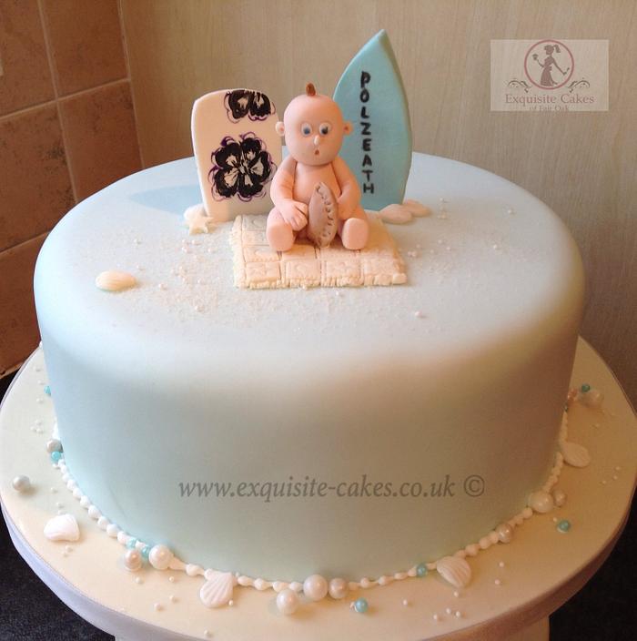 Polzeath Beach themed baby shower cake.