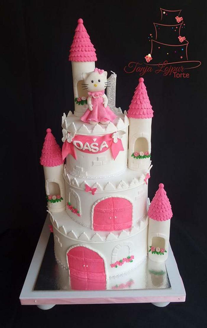 Hello kitty castle cake