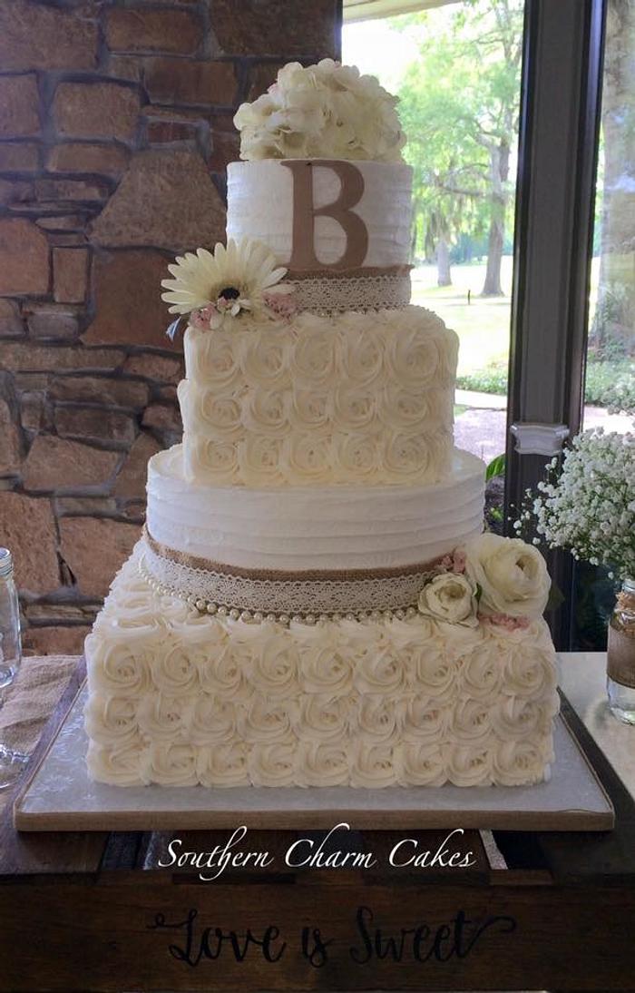 Burlap rustic wedding cake