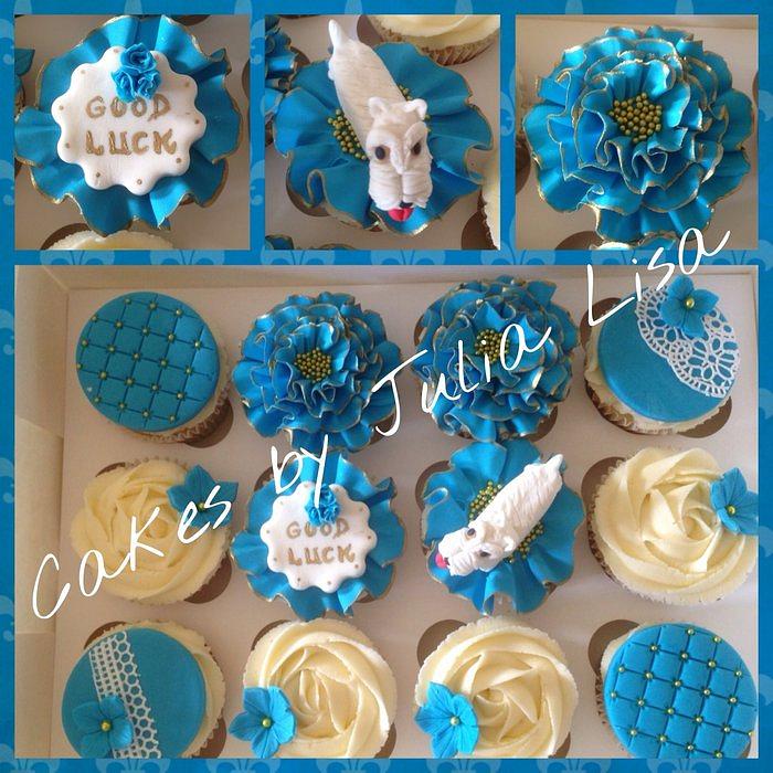 Turquoise Blue & Gold cupcakes with West Highland Terrier