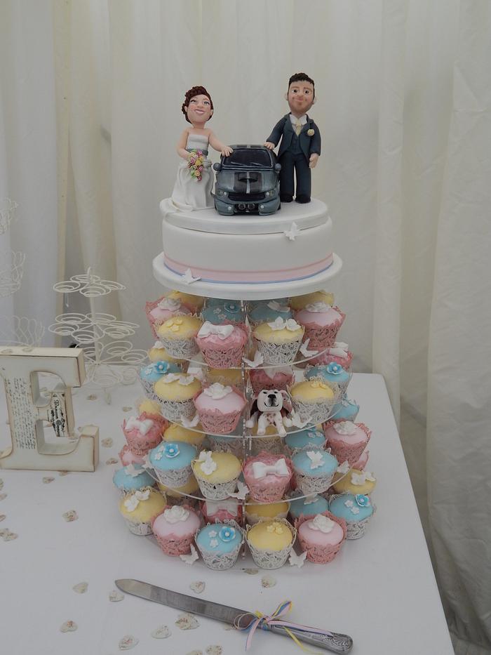 Toppers and cupcakes wedding cake