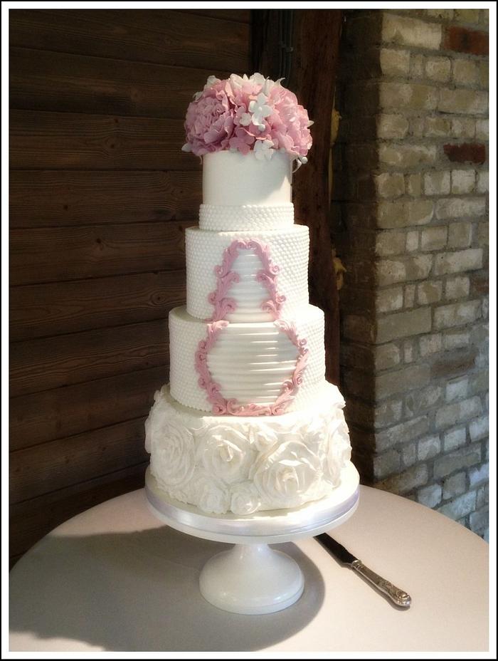 Dusky pink pearl wedding cake