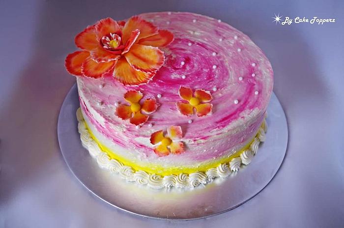 butter cream cake with fantasy flowers