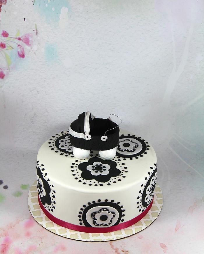 Black and white baby shower cake