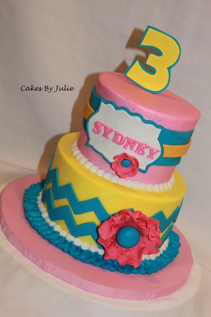 Chevron over Buttercream 3rd Birthday Cake!!