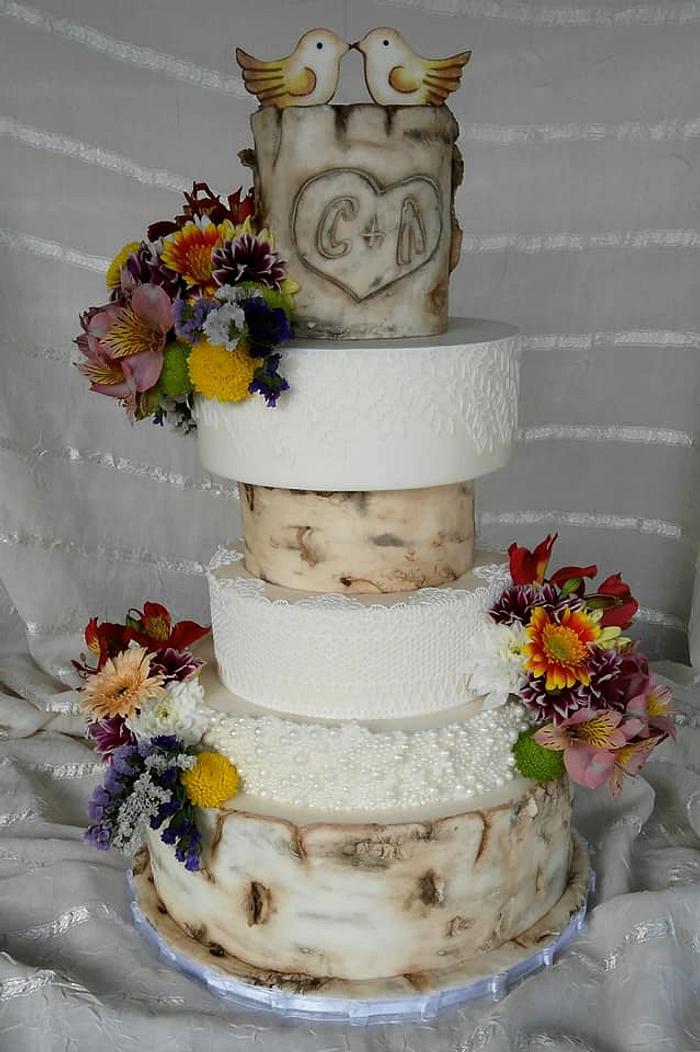 Wedding cake with live flowers