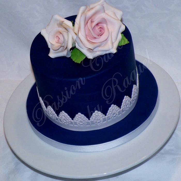 Blue Cake with Pink Roses