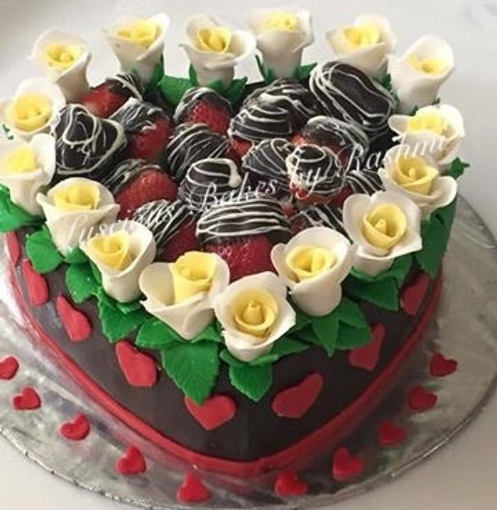 Strawberry & roses bday cake 