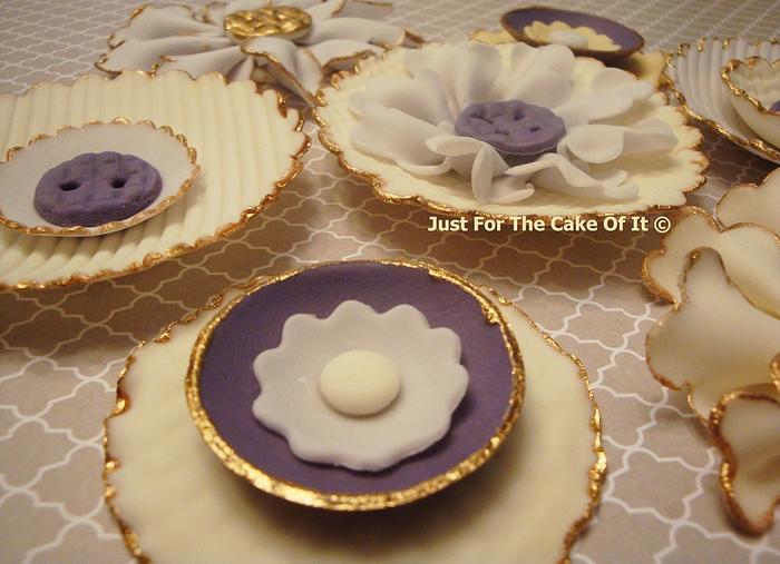 Cream & Purple Ruffle/Fabric Flowers
