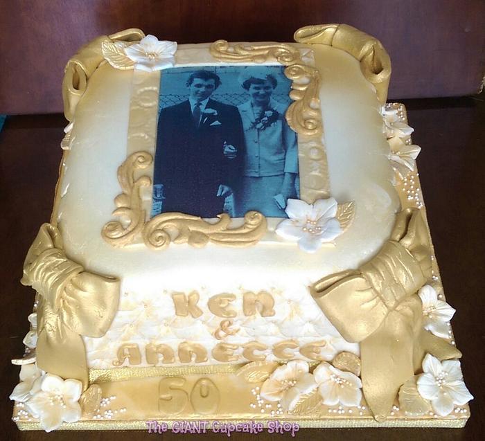 Golden Wedding Anniversary Cake