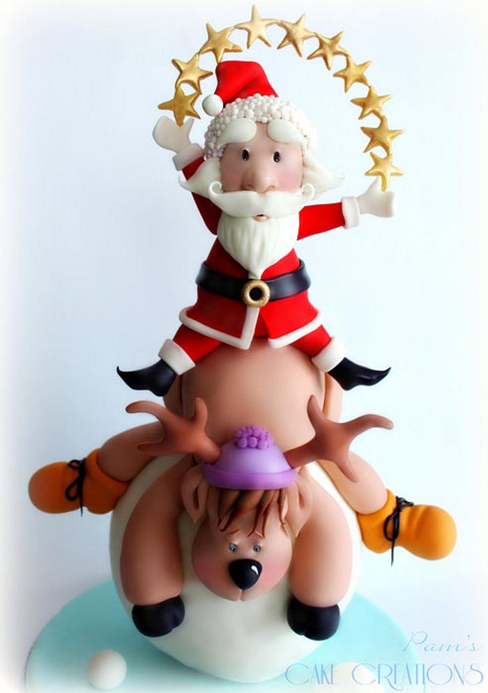 christmas topper - rudolph and santa claus