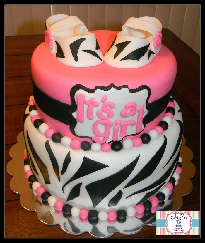 Pink and Zebra baby shower cake