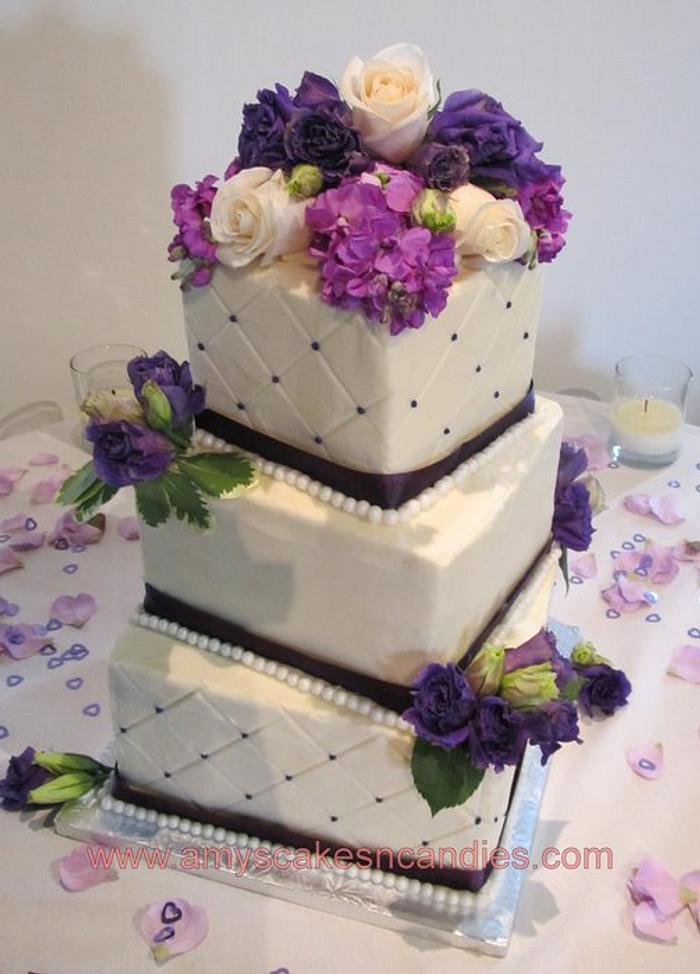 Purpe & White Wedding Cake