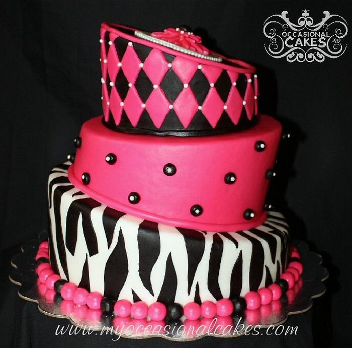 Pink & Black Topsy-Turvy Cake