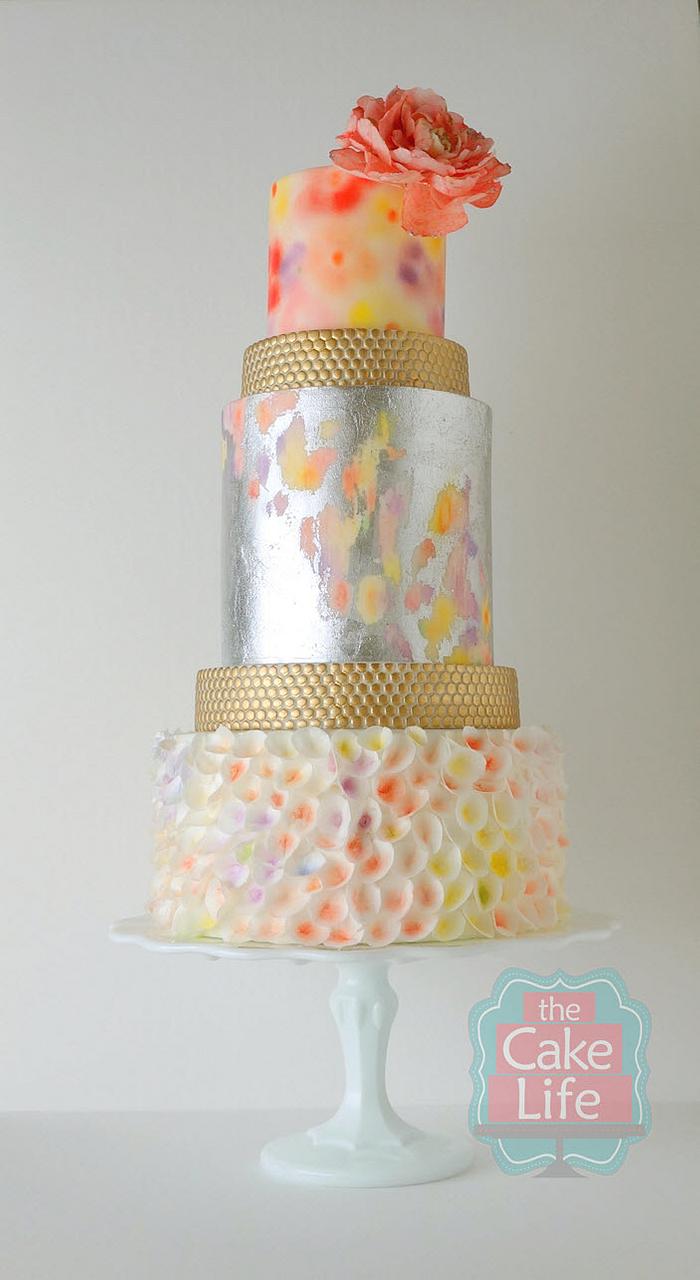 Silver leaf watercolor cake